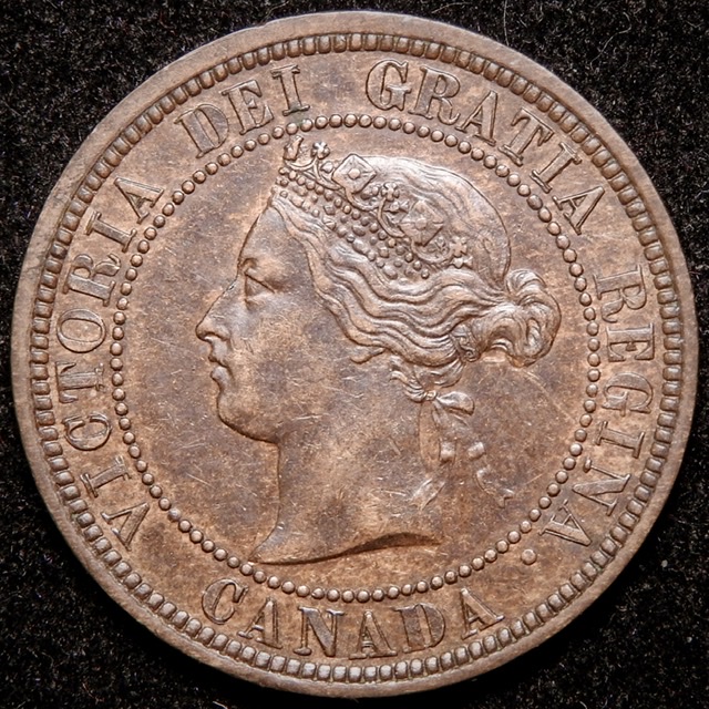 1881-H-Vicky-Cent,-Double/Triple-Re-Punched-Letters-On-Obverse